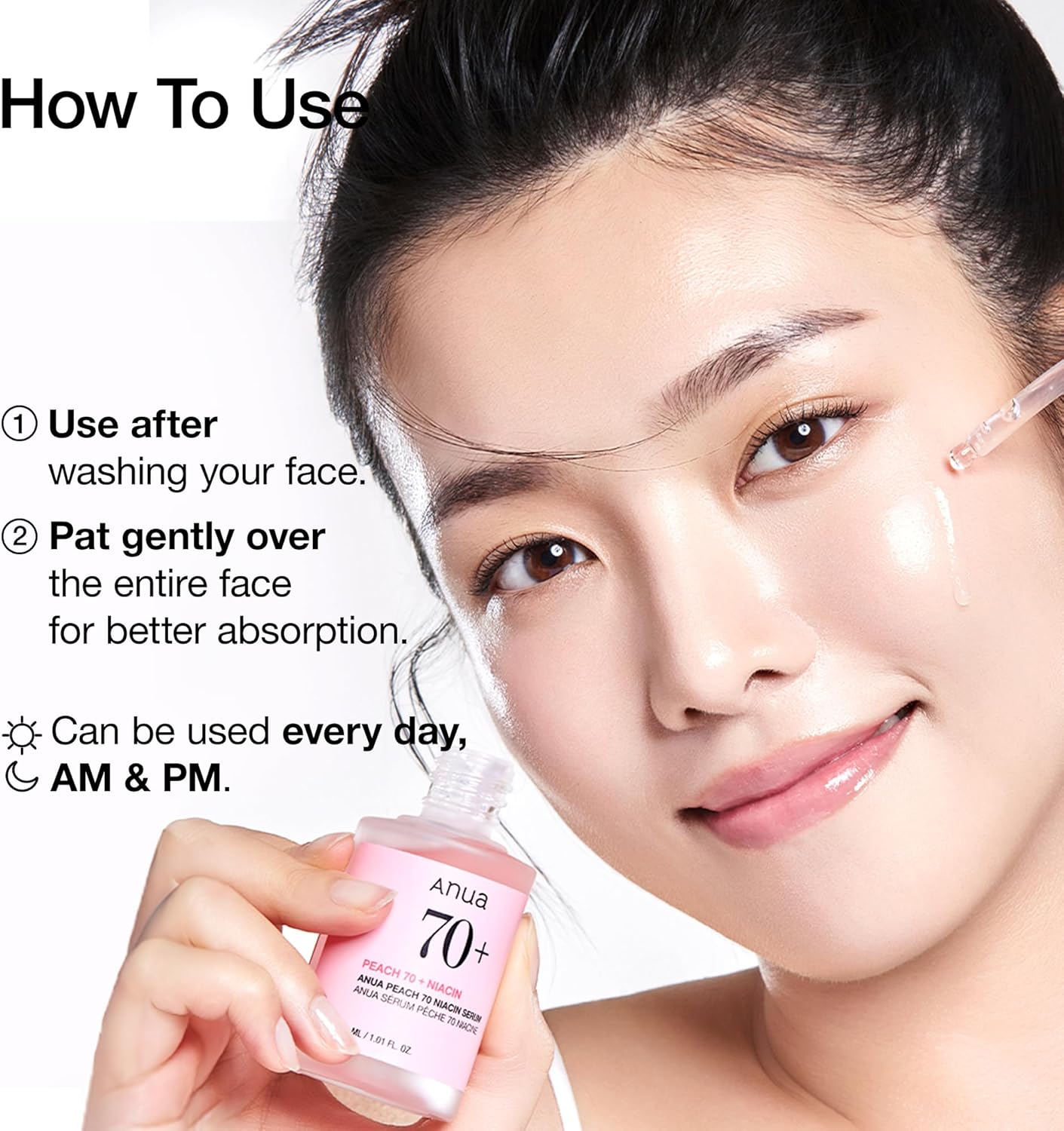 ANUA Peach 70 Niacinamide Serum, Lightweight Hydration for Dry Skin, Vitamin B12, Hyaluronic Acid, Glass Skin, Dewy Finish, Natural Pink Color, Korean Skin Care, 30ml/1.01 fl.oz