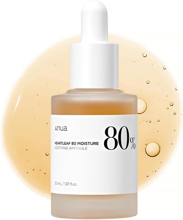 Anua Heartleaf 80 Soothing Ampoule 30ml / 1.01 fl.oz. I non-greasy, highly concentrated skin calm serum hydrating panthenol B5 calming treatment essence for combination, sensitive, normal skin, Korea