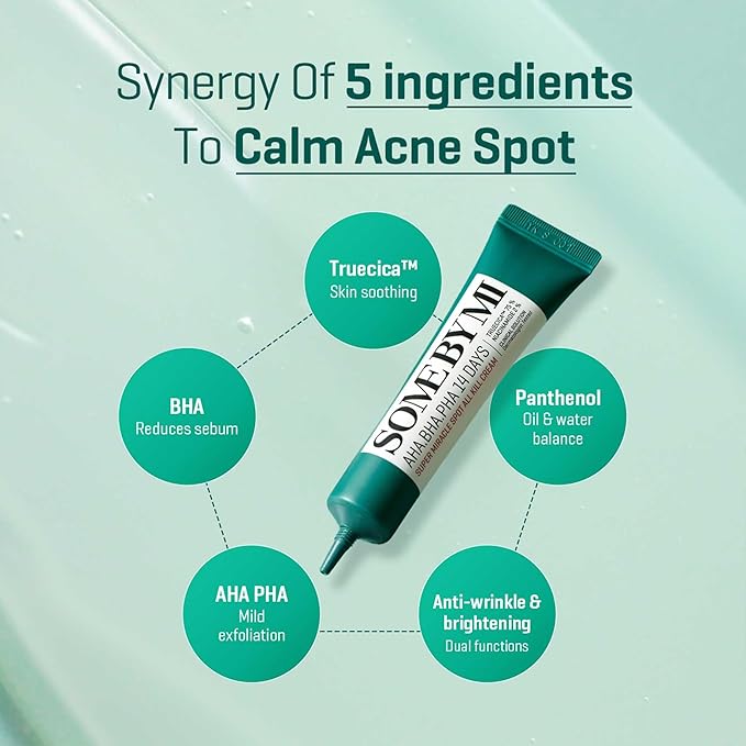 SOME BY MI AHA BHA PHA 14 Days Super Miracle Spot All Kill Cream - 1.01Oz, 30ml - Mild Korean Skin Trouble Spot Care Face Cream for Sensitive Skin - Skin Soothing and Calming Effect - Korean Skin Care
