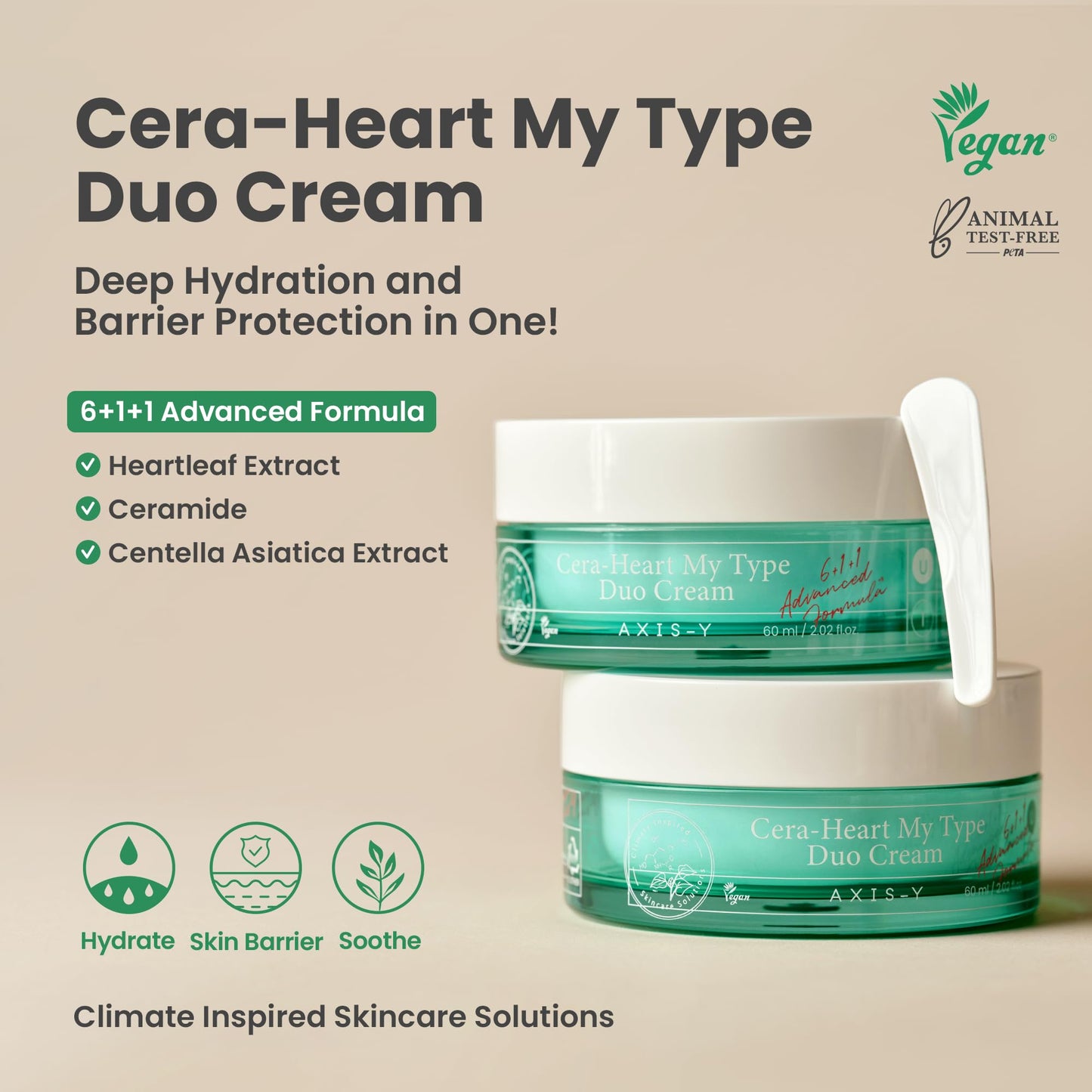 AXIS-Y Cera-Heart My Type Duo Cream 60ml / 2.02 fl. oz. | Dual Cream | Moisturizing Cream | T Zone | U Zone | Heartleaf | Ceramide