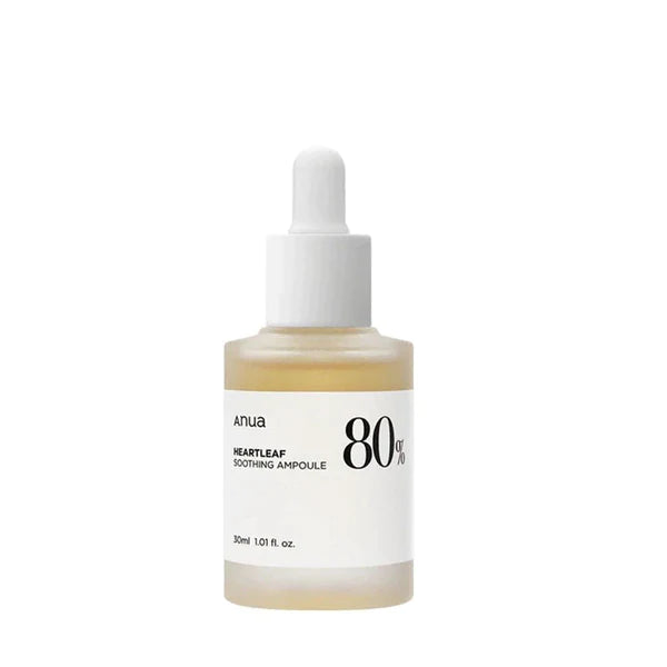 Anua Heartleaf 80 Soothing Ampoule 30ml / 1.01 fl.oz. I non-greasy, highly concentrated skin calm serum hydrating panthenol B5 calming treatment essence for combination, sensitive, normal skin, Korea